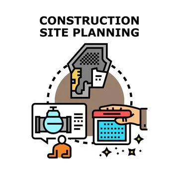 Construction site planning optimizing project management process Stock Illustration
