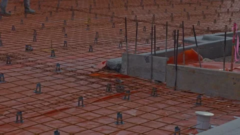 Construction Site Prep for Concrete Pour, Slow Motion Close-Up Shot Stock Footage 305107701