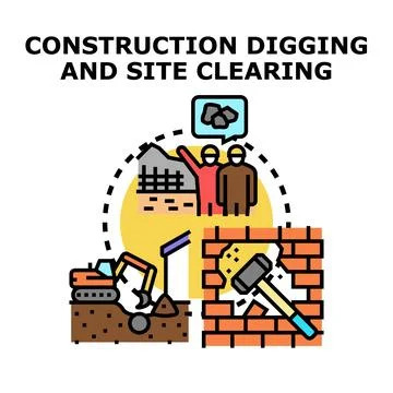 Construction site preparation and demolition process Stock Illustration