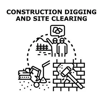 Construction site preparation and demolition process Stock Illustration