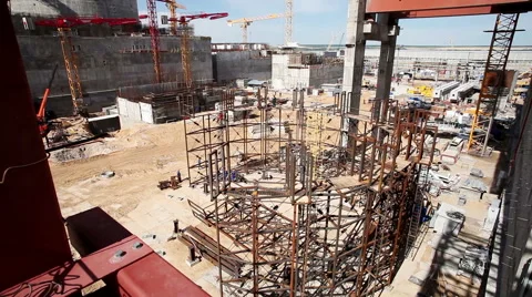 Construction site. The process of building a nuclear power plant. HD Stock Footage 65247990