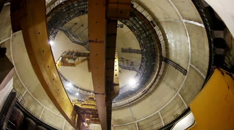 Construction site. Process of building a nuclear power plant. Reactor hall. HD Stock Footage 65248358