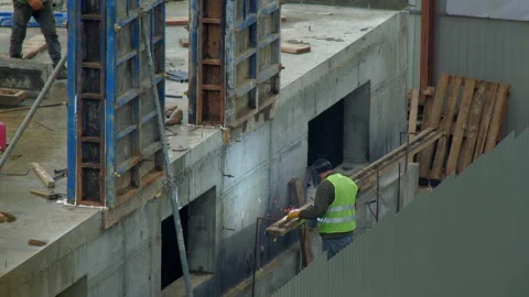 Construction site, the process of building a sport center, building is made of 库存影片 130810007