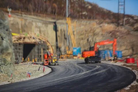 Construction site, process of new road construction with heavy vehicle at bui Stock-Fotos