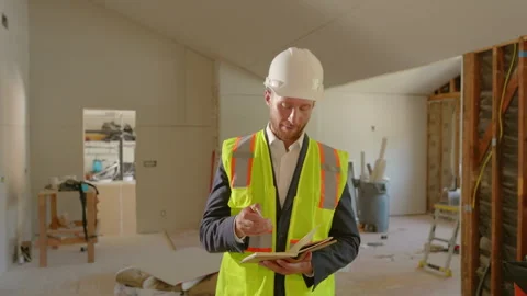 A construction site professional is diligently inspecting the current work Vídeo Stock 310284354