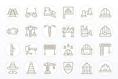 Construction Site Professional Vector Set with 24 Thin Line Display Perfect.. Illustrazione stock