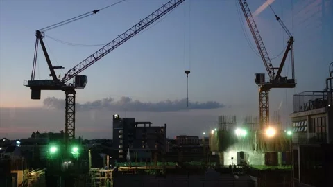 Construction site progress long term timelapse, skyscrapers under construction w Stock Footage 211112133