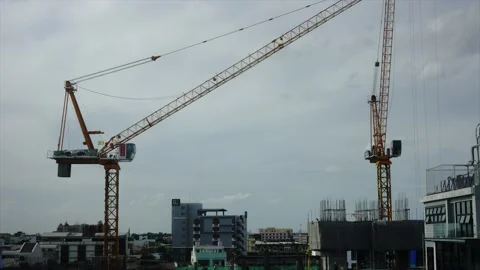 Construction site progress long term timelapse, skyscrapers under construction w Stock Footage 231020682