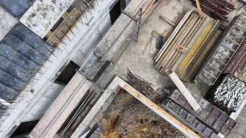 Construction Site Progress in Modern Building Project Overlooking Materials and Stock Footage 314004339