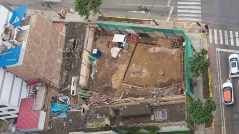 Construction site progressing over time, aerial view. Timelapse Stock Footage 314471039