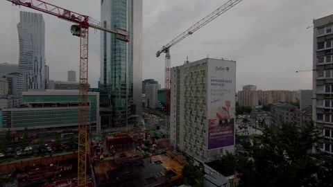 Construction site on a rainy day Stock Footage 147688114