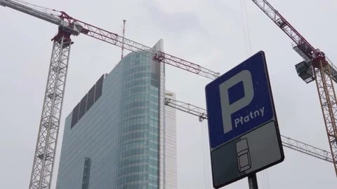 Construction site on a rainy day Stock Footage 147690516