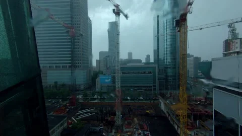 Construction site on a rainy  day Stock Footage 147993768