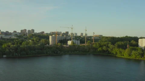 Construction site of residential complex with tower cranes Stock Footage 227779638