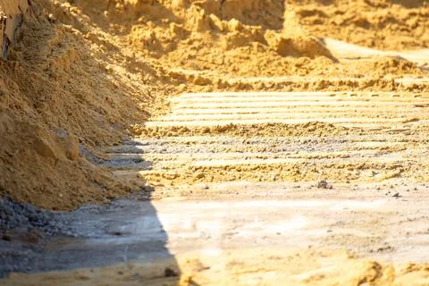 Construction site in a residential development shows signs of sand loading .. Stock Photos