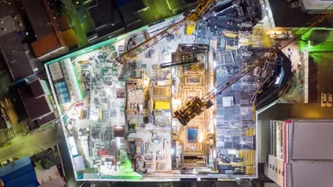 A construction site reveals a complex network of steel and concrete Stock Footage 312388871