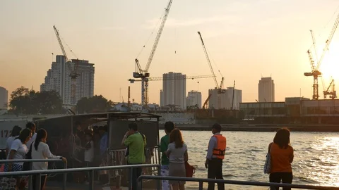 Construction site by the river in Bangkok Stock Footage 102213198