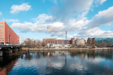 Construction site at river Spree a.k.a. Mediaspree near Ostbahnhof Station an Stock Photos
