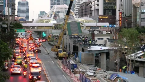 Construction site on the road in Bangkok Stock Footage 252016188
