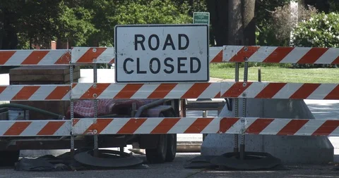 Construction Site - Road Closed Sign Stock Footage 90150072