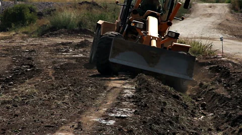 Construction site road grader working Stock Footage 42456712