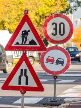 Construction site on a road Stock-Fotos