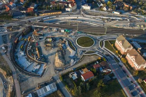 Construction site for a roundabout and underpass in the spring Stock Photos