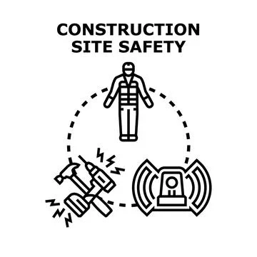 Construction site safety ensuring worker protection and hazard prevention Stock Illustration