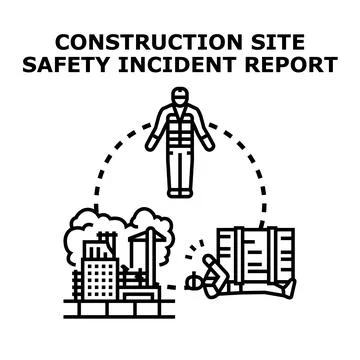 Construction site safety incident report concept analyzing accidents Stock Illustration