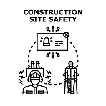 Construction site safety preventing worker injuries Stock Illustration