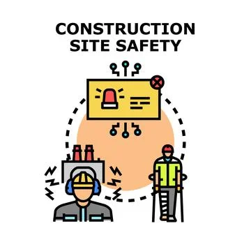 Construction site safety preventing worker injuries Stock Illustration