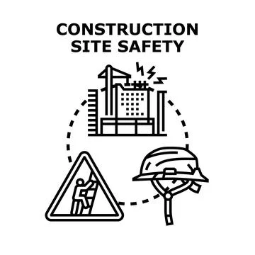 Construction site safety rules and protecting workers Illustrazione stock