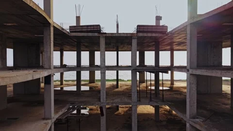 Construction site seen from above with concrete structure and landscape Stock Footage 324520593