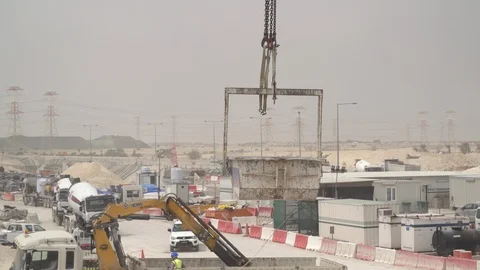 Construction site sequences in Qatar during boom Stock Footage 105910306