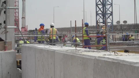 Construction site sequences in Qatar during boom Stock Footage 105911883