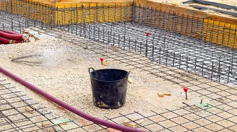 Construction site showing materials and tools used for building work on a s.. Stock Photos