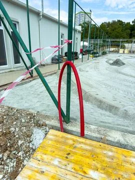 Construction site showing materials and tools in use for building a structu.. Stock Photos