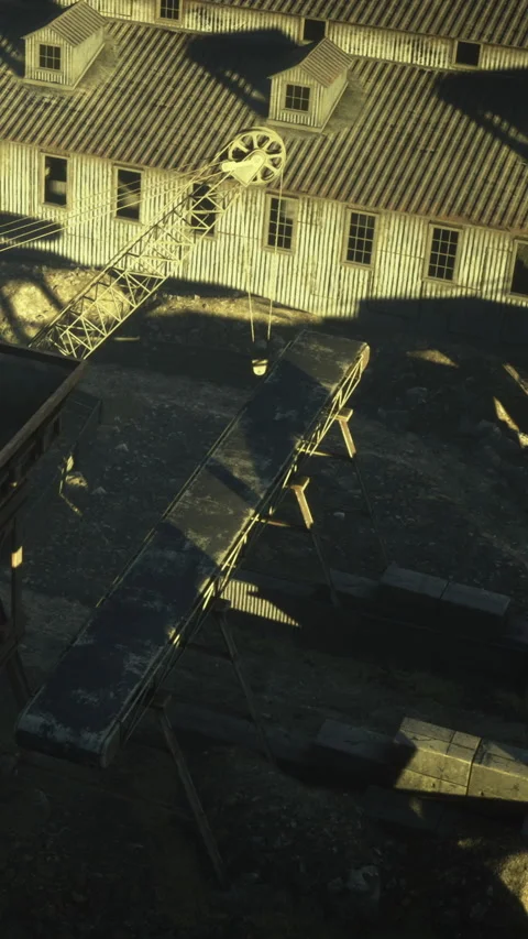 Construction site shows crane and conveyor near building at sunset Stock Footage 334724843