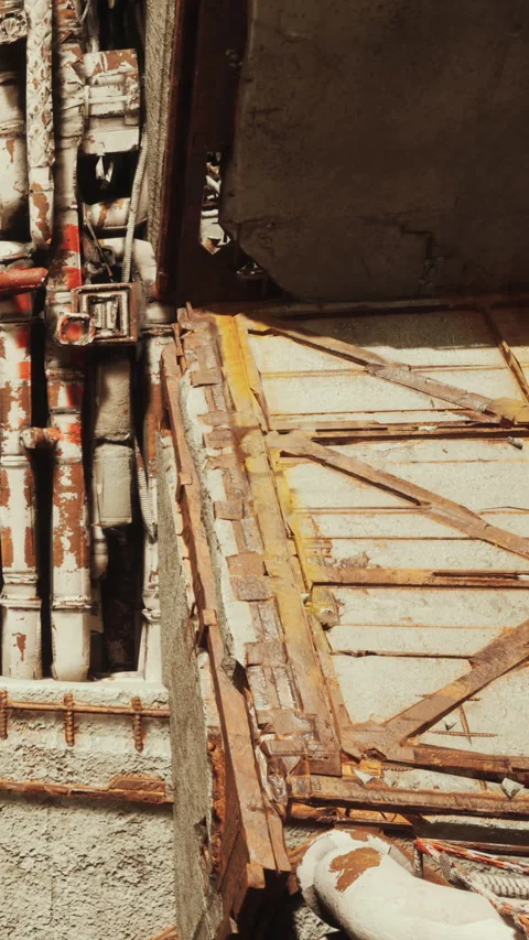 Construction site shows structure and materials used for building Vídeos de archivo 337990289