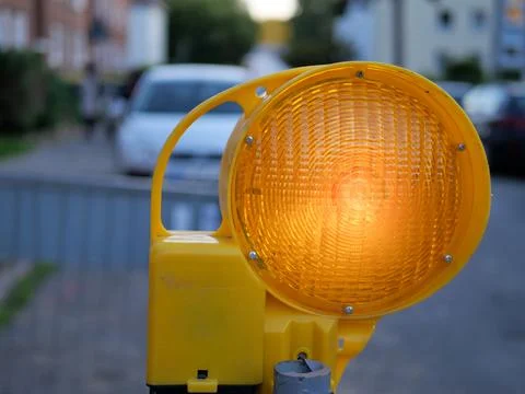 Construction site shut-off with a construction site warning light Stock Photos
