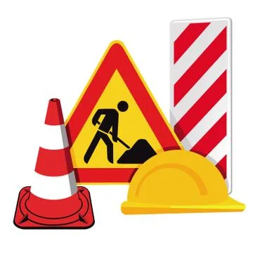 Construction site shut-off, traffic warning, warning signs Stock Illustration