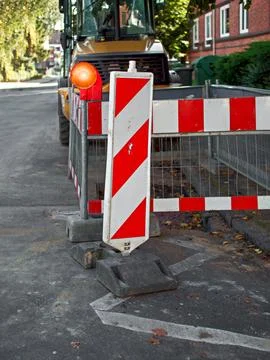 Construction site shut-off with warning bar and construction site warning l.. Stock Photos