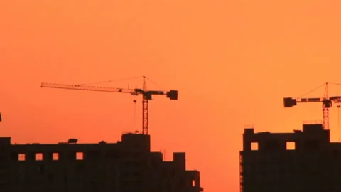 Construction site silhouete Stock Footage 99622614