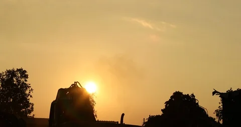 Construction site, The silhouette of Backhoe Stock Footage 118214793