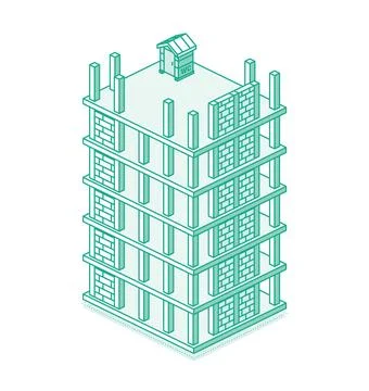 Construction site with skyscraper. Process of building multi-storey buildin.. Ilustración de archivo