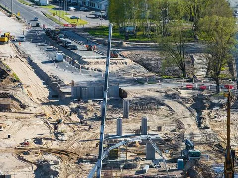 Construction Site of the Southern Bridge 4th Phase in Riga, Latvia Stockfoto's