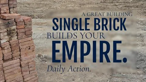 A construction site with stacked bricks provides the backdrop for the quote.. Stock Photos