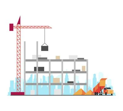 Construction site stage. Multi story house construction. Building process. Build 스톡 일러스트