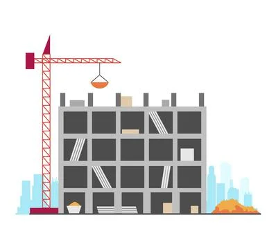 Construction site stage. Multi story house construction. Building process. Build 스톡 일러스트