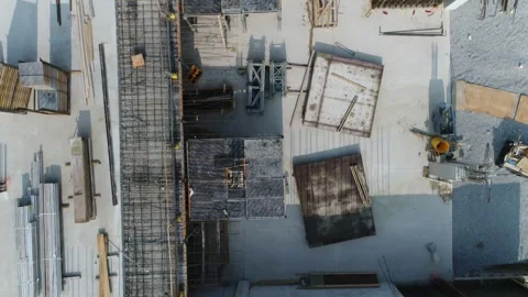 Construction Site Steel Frames Concrete Low Level Aerial Flyover Stock-Footage 250417537